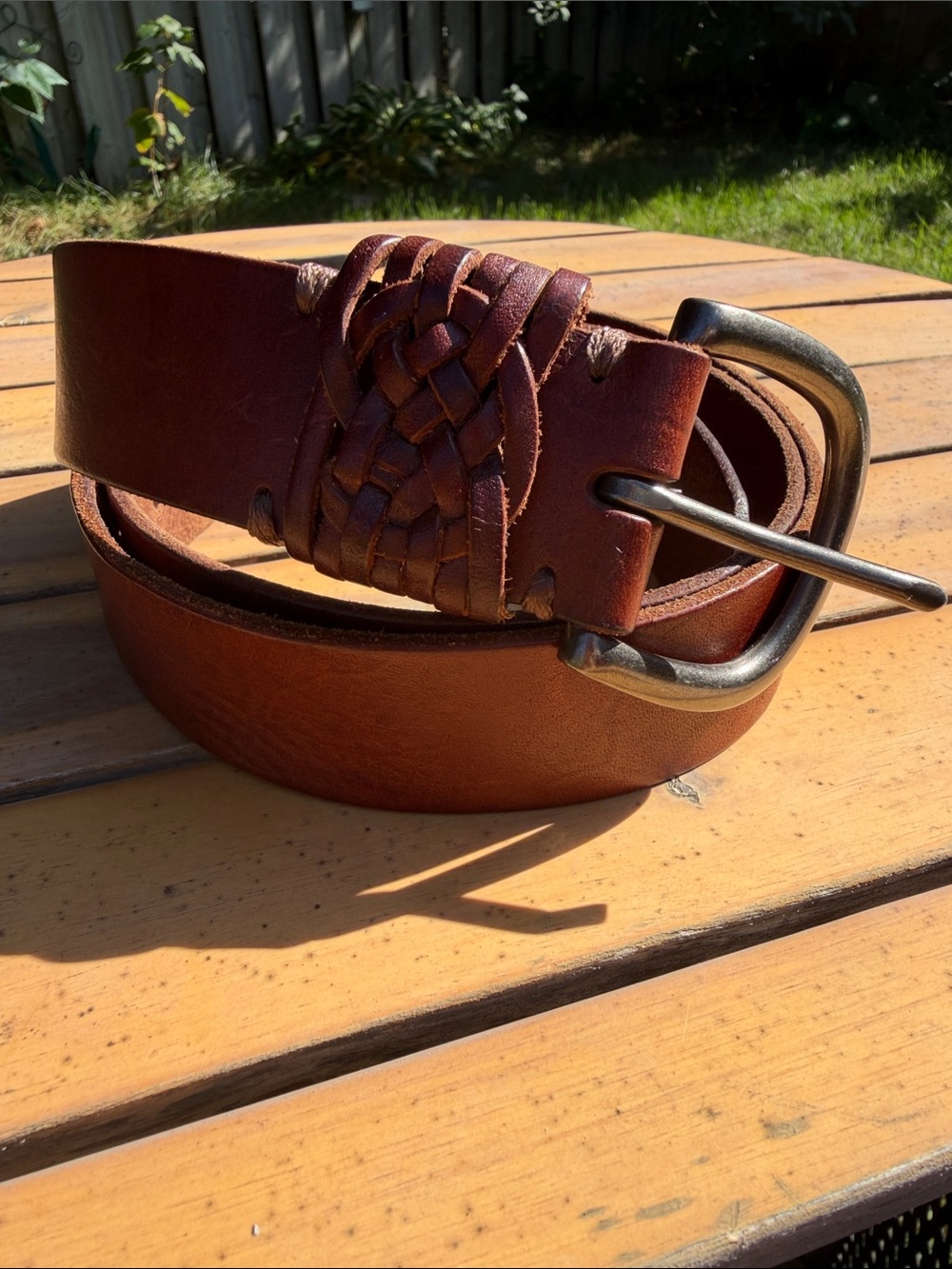 Danier Genuine Leather Belt Brown Braided Keeper Antique Buckle Size Large
